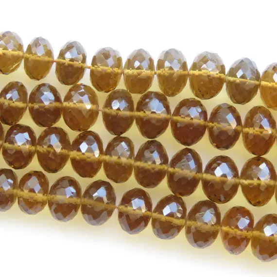Brown Quartz Rondelle Beads, Brown Quartz Faceted Rondelle Beads, Natural Brown Quartz Beads, 8mm To 14mm Beads, Sold As 16"/8", Gds1373