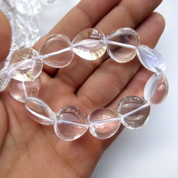 Crystal Quartz Smooth Heart Beads, Natural Clear Quartz Rock Crystal Vertical Drilled Heart Beads, 18mm Beads, 15 Inch, Gds1523