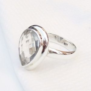 Shop Quartz Crystal Rings! Crystal quartz Ring, Clear quartz Ring, Natural Crystal quartz Sterling silver Ring, Handmade Crystal quartz Ring, Fine silver Ring-U204 | Natural genuine Quartz rings, simple unique handcrafted gemstone rings. #rings #jewelry #shopping #gift #handmade #fashion #style #affiliate #ad