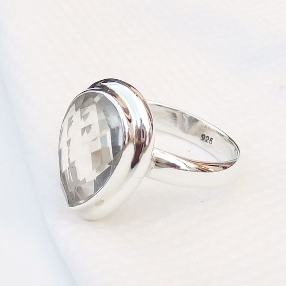 Crystal Quartz Ring, Clear Quartz Ring, Natural Crystal Quartz Sterling Silver Ring, Handmade Crystal Quartz Ring, Fine Silver Ring-u204