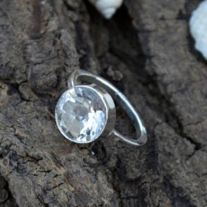 Shop Quartz Crystal Rings! Natural Rock Crystal Gemstone Ring- 925 Sterling Silver Ring- Round Cut Ring- Birthstone Gift Ring- Crystal Ring- Bezel Set Ring- Clear Ring | Natural genuine Quartz rings, simple unique handcrafted gemstone rings. #rings #jewelry #shopping #gift #handmade #fashion #style #affiliate #ad