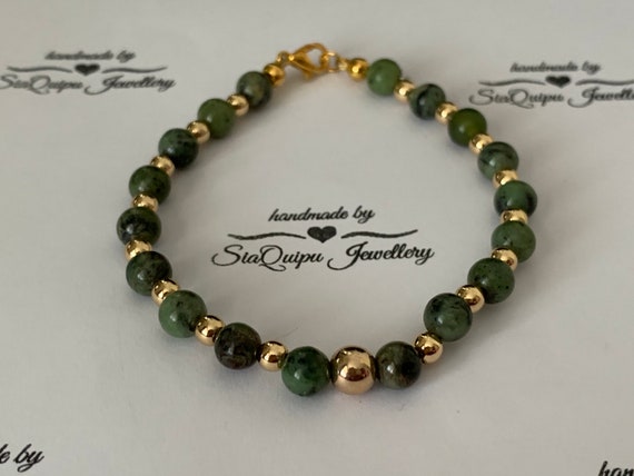 Rain-forest Jasper (green) & 14ct Gold Plated Beaded Bracelet