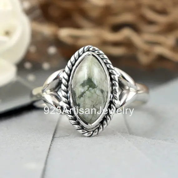 Rain Forest Jasper Ring, Gemstone Ring, Handmade Ring, 925 Silver Ring, Jasper Stone Ring, Women Ring, Gift For Her, Marquise Shape Ring