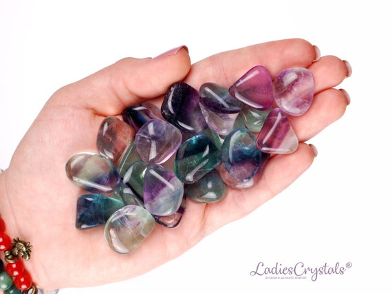 Rainbow Fluorite Tumbled Stone, Gift For Crystal Lovers, Natural Purple Green Banded Gemstone Rainbow Fluorite Tumbled Stone, Gift For Crystal Lovers, Natural Purple Green Banded Gemstone
