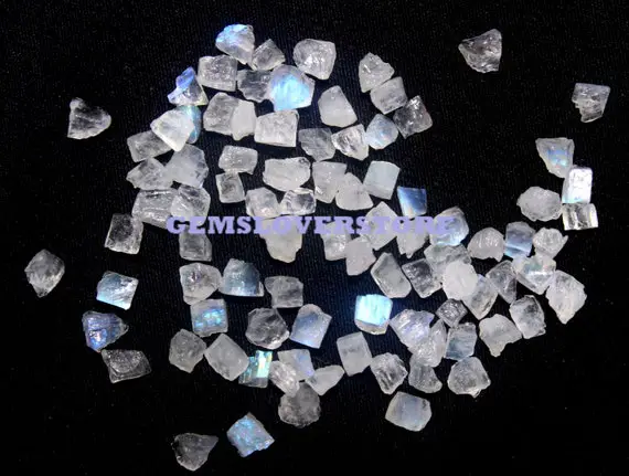 Genuine Blue Fire 50 Pieces Tiny Rough Size 2-4 Mm Moonstone, Natural Rainbow Moonstone Flashy Raw , White Moonstone Flashy Raw Gemstone