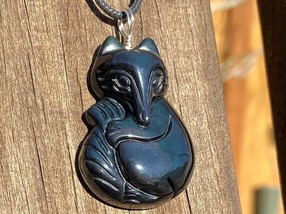 Rainbow Obsidian Fox Healing Stone Necklace For The Base Chakra And Aura With Positive Healing Energy!