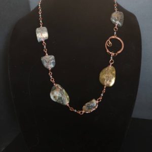 Shop Rainforest Jasper Necklaces! Rainforest Jasper Wire Wrapped Necklace with Copper Accent. | Natural genuine Rainforest Jasper necklaces. Buy crystal jewelry, handmade handcrafted artisan jewelry for women.  Unique handmade gift ideas. #jewelry #beadednecklaces #beadedjewelry #gift #shopping #handmadejewelry #fashion #style #product #necklaces #affiliate #ad