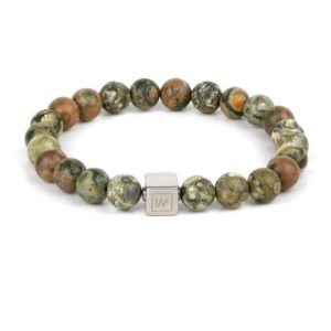 Rainforest Rhyolite Jasper Beaded Stretch Bracelet Men's Men Premium Stone Beads Green Bracelet Gift for Him made in Europe 8mm beads | Natural genuine Rainforest Jasper bracelets. Buy crystal jewelry, handmade handcrafted artisan jewelry for women.  Unique handmade gift ideas. #jewelry #beadedbracelets #beadedjewelry #gift #shopping #handmadejewelry #fashion #style #product #bracelets #affiliate #ad