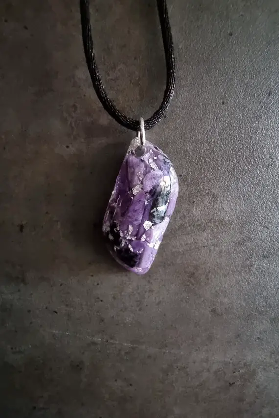Raw Charoite Necklace, Harmony And Protection Orgonite, Birthday Gift Ideas, Stone Of Spirituality