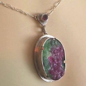 Shop Ruby Zoisite Pendants! Amazing Raw Crystalline Ruby in Zoisite Pendant set in Sterling Silver, Sterling Silver Chain Necklace – Handcrafted Pendant, Organic Design | Natural genuine Ruby Zoisite pendants. Buy crystal jewelry, handmade handcrafted artisan jewelry for women.  Unique handmade gift ideas. #jewelry #beadedpendants #beadedjewelry #gift #shopping #handmadejewelry #fashion #style #product #pendants #affiliate #ad
