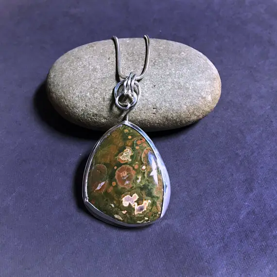 Ready To Ship! Rainforest Jasper And Sterling Silver Large Statement Pendant Necklace