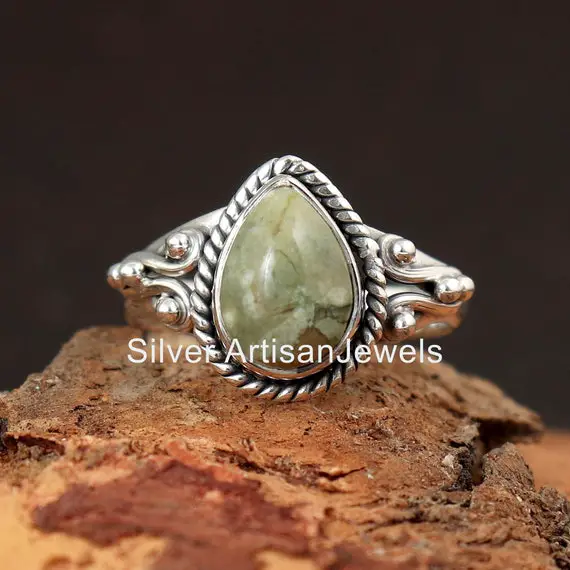 Real Rainforest Jasper Ring , 92.5 Solid Ring, Rainforest Ring, Pear Gemstone Ring, Handmade Ring, Women Ring, Boho Ring , Wedding Ring