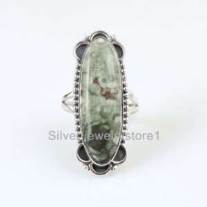 Shop Rainforest Jasper Rings! Real Rainforest Jasper Ring, Polished Gemstone Ring, Big Stone Ring, Natural Stone Ring, 925 Sterling Silver Ring, Wonderful Gift Ring | Natural genuine Rainforest Jasper rings, simple unique handcrafted gemstone rings. #rings #jewelry #shopping #gift #handmade #fashion #style #affiliate #ad