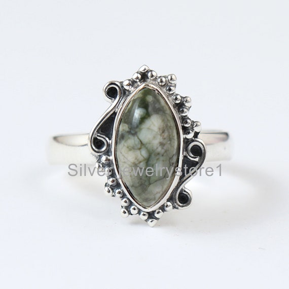 Real Rainforest Jasper Sterling Silver, Natural Stone Ring, Organic Ring , 925 Silver Ring, Natural Gemstone Ring, Women Ring, Handmade Ring