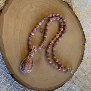 Shop Rhodochrosite Necklaces! Rhodochrosite beaded necklace, rhodochrosite wire wrap, rhodochrosite necklace, boho gemstone necklace, rhodochrosite jewelry, wire wrap | Natural genuine Rhodochrosite necklaces. Buy crystal jewelry, handmade handcrafted artisan jewelry for women.  Unique handmade gift ideas. #jewelry #beadednecklaces #beadedjewelry #gift #shopping #handmadejewelry #fashion #style #product #necklaces #affiliate #ad