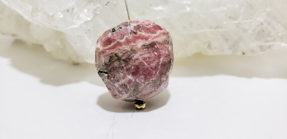 Rhodochrosite Faceted Freeform Nugget Bead 22.2mm X 22mm X 12.6mm 12.4 Grams Rich Gorgeous Color Pink Gemstone Pendant, Rhodochrosite Nugget