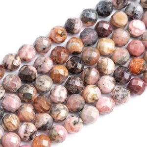 Shop Rhodochrosite Faceted Beads! Genuine Natural Gray Pink Rhodochrosite Loose Beads Grade AB Argentina Faceted Round Shape 5-6mm | Natural genuine faceted Rhodochrosite beads for beading and jewelry making.  #jewelry #beads #beadedjewelry #diyjewelry #jewelrymaking #beadstore #beading #affiliate #ad