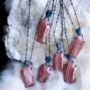 Shop Rhodochrosite Necklaces! Rhodochrosite coffin necklace | Natural genuine Rhodochrosite necklaces. Buy crystal jewelry, handmade handcrafted artisan jewelry for women.  Unique handmade gift ideas. #jewelry #beadednecklaces #beadedjewelry #gift #shopping #handmadejewelry #fashion #style #product #necklaces #affiliate #ad