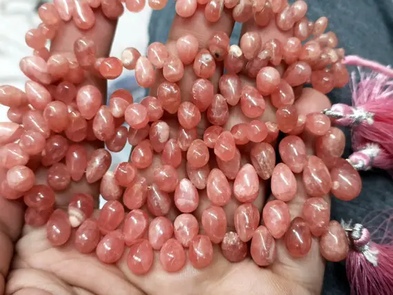 7 Inches Strand, Natural Rhodochrosite Smooth Pear Shape Briolettes,size. 8-10mm