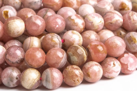 Genuine Natural Argentina Rhodochrosite Gemstone Beads 6-7mm Pink Round A Quality Loose Beads (119459)