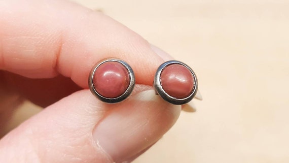 Hypoallergenic Rhodonite Stud Earrings. Small Minimalist Stainless Steel Pink Post Earrings. Reiki Jewelry Uk. Taurus Jewelry. 6mm Stone