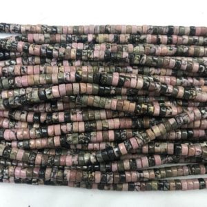 Shop Rhodonite Bead Shapes! Pink Rhodonite 3x6mm Heishi Genuine Black Line Gemstone Loose Beads 15inch Jewelry Supply Bracelet Necklace Material Support Wholesale | Natural genuine other-shape Rhodonite beads for beading and jewelry making.  #jewelry #beads #beadedjewelry #diyjewelry #jewelrymaking #beadstore #beading #affiliate #ad