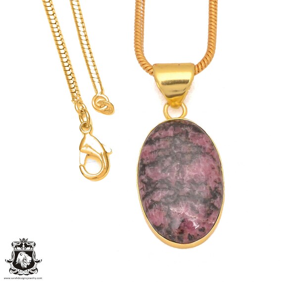 Rhodonite 24k Gold Pendant Necklace