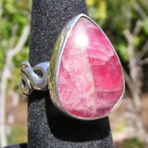 Shop Rhodonite Rings! RHODONITE RING, Deep Cryatalline Pink, Intense Contrast, AA Quality, Size 8, Unusual Ring Band, Sterling Silver | Natural genuine Rhodonite rings, simple unique handcrafted gemstone rings. #rings #jewelry #shopping #gift #handmade #fashion #style #affiliate #ad