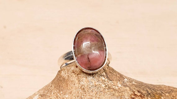 Pink Rhodonite Ring. 925 Sterling Silver. Reiki Jewelry Uk. Taurus Jewelry. Women's Adjustable Ring. 14x10mm Semi Precious Stone Ring