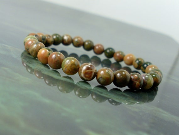 Rhyolite (rainforest Jasper) 6 Mm Bracelet, Natural Gemstone Bracelet,  Women Men Bracelet, Hanmade Beaded Bracelet, Gift + Gift Bag
