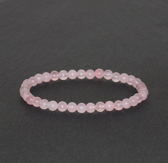 Dainty Rose Quartz Bracelet Handmade 4.5mm Cream Pink White Quartz Gemstone Bracelet Stack Bracelet Unisex Bracelet Pink Beaded Bracelet