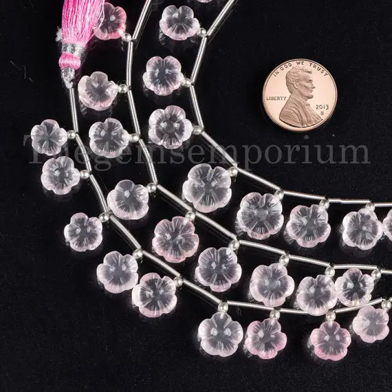 Rose Quartz Flower Carving Beads, 8-11mm Quartz Fancy Beads, Carving Bead, Rose Quartz Beads, Rose Quartz Flower Beads, Flower Carving Beads