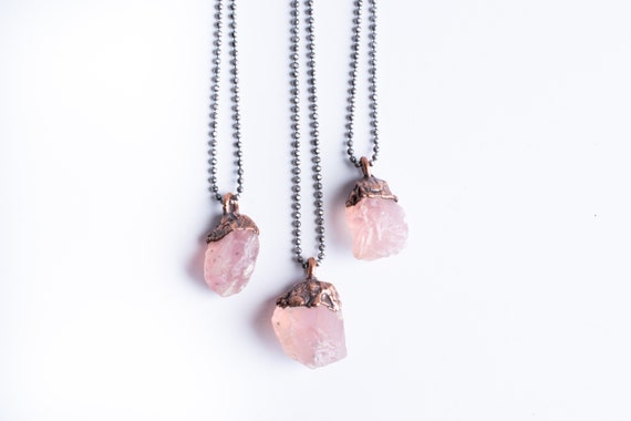 Rose Quartz Necklace | Electroformed Crystal Necklace | Raw Rose Quartz Necklace | Rough Rose Quartz Crystal Pendant | Raw Gemstone Jewelry