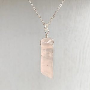 Shop Rose Quartz Pendants! Rose Quartz Pendant Necklace for Her, Crystal Point Jewelry, Real Pink Gemstone, Wire Wrapped Drop Pendant, Pink Healing Stone Necklace | Natural genuine Rose Quartz pendants. Buy crystal jewelry, handmade handcrafted artisan jewelry for women.  Unique handmade gift ideas. #jewelry #beadedpendants #beadedjewelry #gift #shopping #handmadejewelry #fashion #style #product #pendants #affiliate #ad