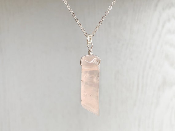 Rose Quartz Pendant Necklace Gold Chain Pink Crystal Jewelry, Pink Gemstone Necklace, Wire Wrapped Stone Pendant, Pink Love Stone Necklace