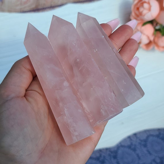 Large Rose Quartz Tower, Choose Size, 2.6" To 4.3", Natural Pink Crystal Point For Gifts Or Crystal Grids