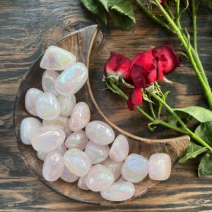 Shop Tumbled Rose Quartz Crystals & Pocket Stones! Aura Rose Quartz, AURA Rose Quartz Tumble, TREATED. Qty. 1 | Natural genuine stones & crystals in various shapes & sizes. Buy raw cut, tumbled, or polished gemstones for making jewelry or crystal healing energy vibration raising reiki stones. #crystals #gemstones #crystalhealing #crystalsandgemstones #energyhealing #affiliate #ad