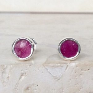 Ruby Silver Studs Earrings, Raw Stone Studs, Birthstone Silver Studs, Gemstone Earrings, Natural Stone Studs | Natural genuine Array earrings. Buy crystal jewelry, handmade handcrafted artisan jewelry for women.  Unique handmade gift ideas. #jewelry #beadedearrings #beadedjewelry #gift #shopping #handmadejewelry #fashion #style #product #earrings #affiliate #ad