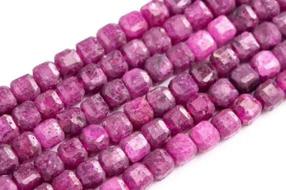 Genuine Natural Purple Red Ruby Loose Beads Beveled Edge Faceted Cube Shape 4x4mm