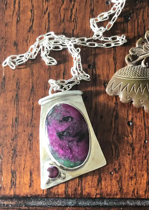 Ruby In Zoisite And Rhodolite Garnet Pendant, Sterling Silver Pendant, Ruby Zoisite Necklace, Sterling Silver Chain