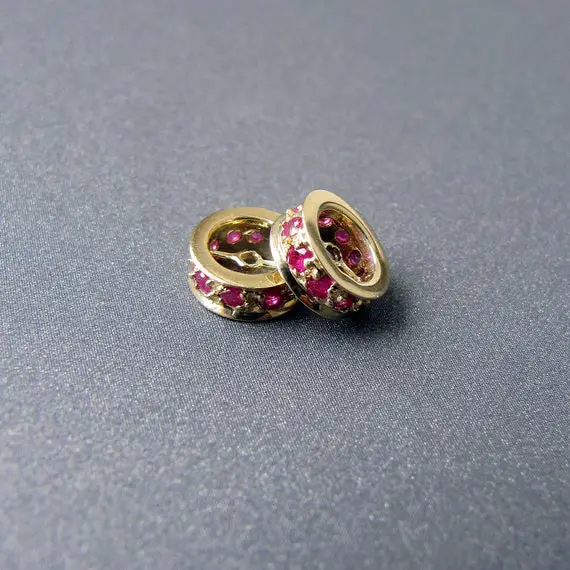 14k Gold Ruby Bead • 7mm Rondelle • Solid 14 Carat Gold Roundel Spacer Beads • Hot Pink • Natural Gemstone