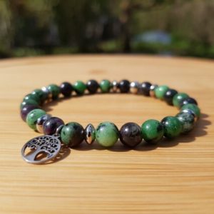 Shop Ruby Zoisite Bracelets! Ruby Zoisite Bracelet with Tree of Life – Stretch | Natural genuine Ruby Zoisite bracelets. Buy crystal jewelry, handmade handcrafted artisan jewelry for women.  Unique handmade gift ideas. #jewelry #beadedbracelets #beadedjewelry #gift #shopping #handmadejewelry #fashion #style #product #bracelets #affiliate #ad