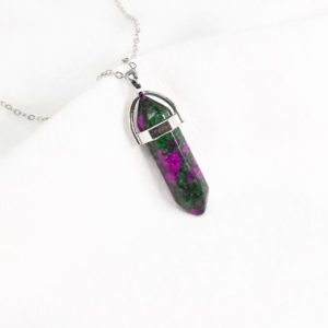 Shop Ruby Zoisite Pendants! Ruby Zoisite Crystal Point Pendant Silver Necklace – Ruby Zoisite Pillar Necklace –  Ruby Zoisite Necklace – Crystal Silver Necklace | Natural genuine Ruby Zoisite pendants. Buy crystal jewelry, handmade handcrafted artisan jewelry for women.  Unique handmade gift ideas. #jewelry #beadedpendants #beadedjewelry #gift #shopping #handmadejewelry #fashion #style #product #pendants #affiliate #ad