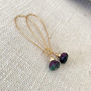 Shop Ruby Zoisite Jewelry! Ruby Zoisite Hoop Earrings, Long Kidney Hoops with Stone Dangle, Ruby Hoops Gold | Natural genuine Ruby Zoisite jewelry. Buy crystal jewelry, handmade handcrafted artisan jewelry for women.  Unique handmade gift ideas. #jewelry #beadedjewelry #beadedjewelry #gift #shopping #handmadejewelry #fashion #style #product #jewelry #affiliate #ad