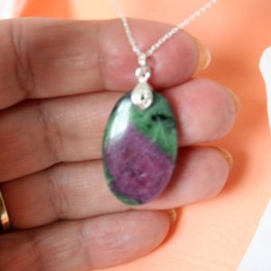 Shop Ruby Zoisite Necklaces! Ruby Zoisite Necklace, Gift For Wife, Anyolite Necklace, 925 Sterling Silver Ruby In Zoisit Pendant, Gemstone Crystal Necklace | Natural genuine Ruby Zoisite necklaces. Buy crystal jewelry, handmade handcrafted artisan jewelry for women.  Unique handmade gift ideas. #jewelry #beadednecklaces #beadedjewelry #gift #shopping #handmadejewelry #fashion #style #product #necklaces #affiliate #ad