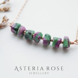 Shop Ruby Zoisite Jewelry! Ruby Zoisite Necklace • July Birthstone Necklace • 40th Wedding Anniversary Gemstone Gift • Raw Crystal Necklace • Aries Zodiac Necklace | Natural genuine Ruby Zoisite jewelry. Buy handcrafted artisan wedding jewelry.  Unique handmade bridal jewelry gift ideas. #jewelry #beadedjewelry #gift #crystaljewelry #shopping #handmadejewelry #wedding #bridal #jewelry #affiliate #ad