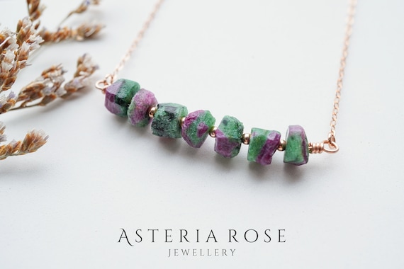 Ruby Zoisite Necklace • July Birthstone Necklace • 40th Wedding Anniversary Gemstone Gift • Raw Crystal Necklace • Aries Zodiac Necklace