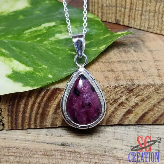 Ruby Zoisite Pendant, Ruby Zoisite Healing Crystal Pendant, 925 Sterling Silver Pendant, Ruby Zoisite Necklace, Sale
