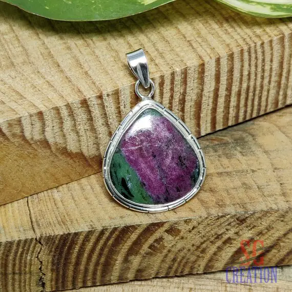 Ruby Zoisite Pendant, Ruby Zoisite Healing Crystal Pendant, 925 Sterling Silver Pendant, Natural Ruby Zoisite Handmade Necklace, Sale