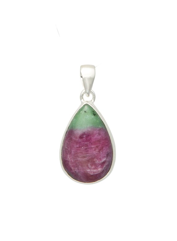 Ruby Zoisite Pendant In Sterling Silver - Ruby In Zoisite Teardrop Pendant - Anyolite Crystal - Ruby Zoisite Crystal Necklace - 1007